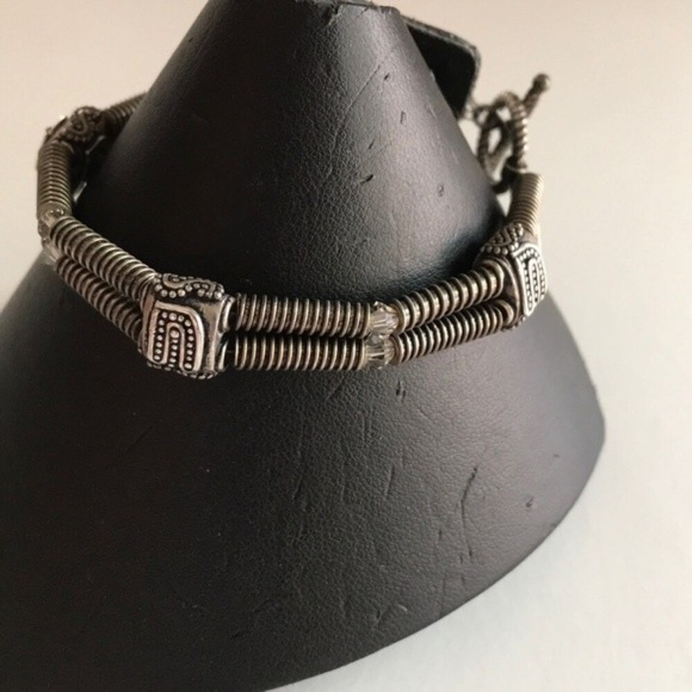 Vintage Sterling Silver Double Strand Handmade Bracelet Swarovski Crystal Tribal
